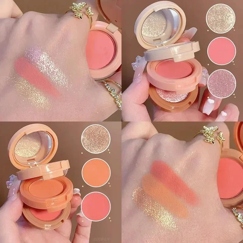 3 In 1 Bronzer Blusher Highlighter Shimmer Orange Pink Matte Rouge Glow Face Palette Blush Eye Shadow Multi-Layered Eye Makeup