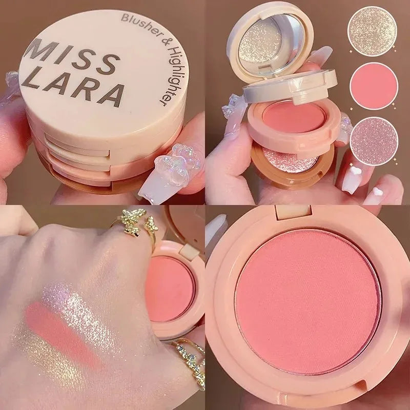 3 In 1 Bronzer Blusher Highlighter Shimmer Orange Pink Matte Rouge Glow Face Palette Blush Eye Shadow Multi-Layered Eye Makeup