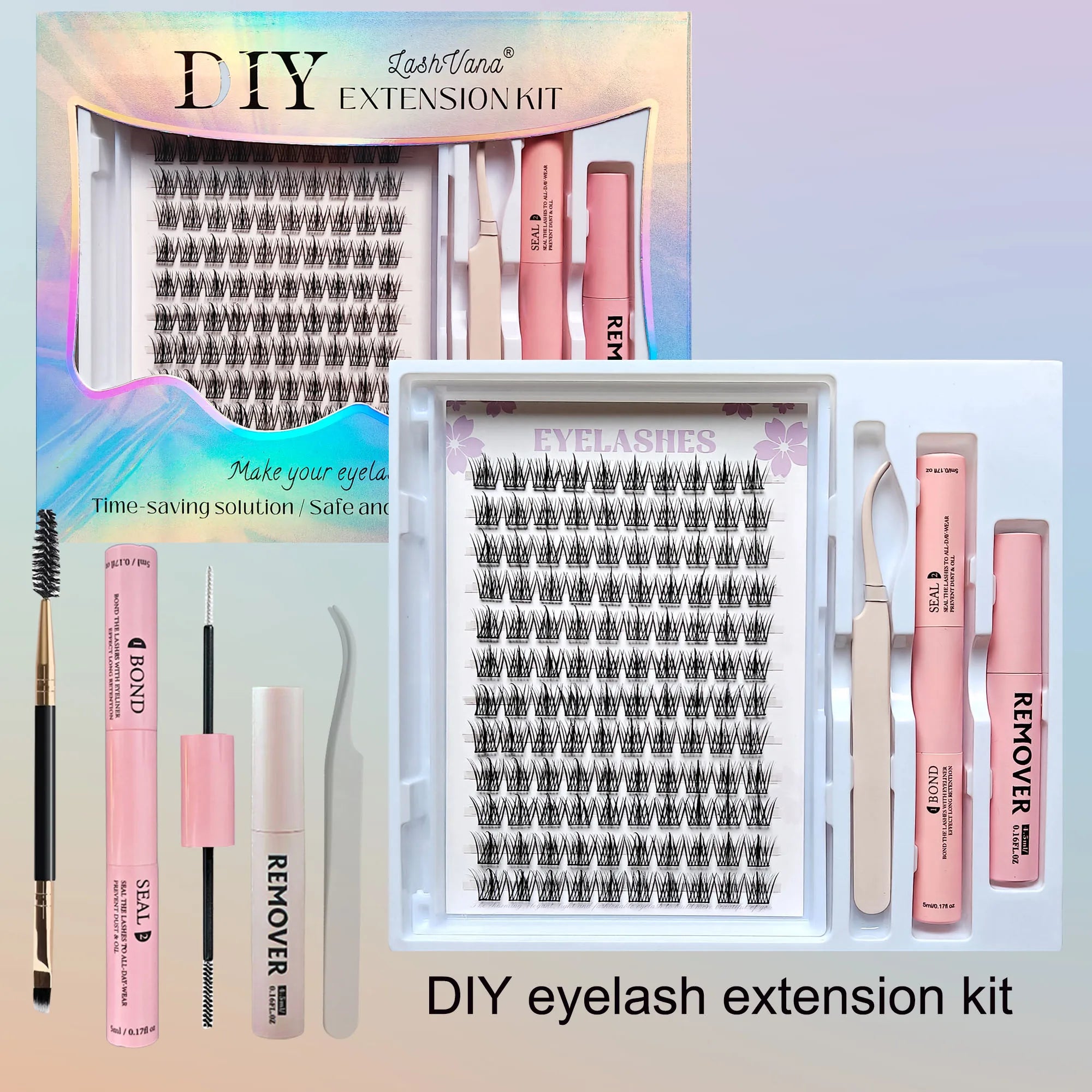 Lashes Clusters Set Extensions Kit Fake eyelashes Mix Lash Clusters with Lash Bond Seal and Lash Applicator Tool Makeup
