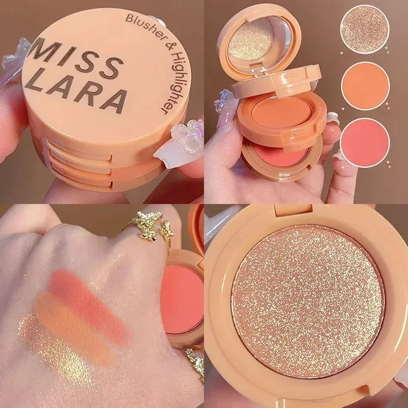 3 In 1 Bronzer Blusher Highlighter Shimmer Orange Pink Matte Rouge Glow Face Palette Blush Eye Shadow Multi-Layered Eye Makeup
