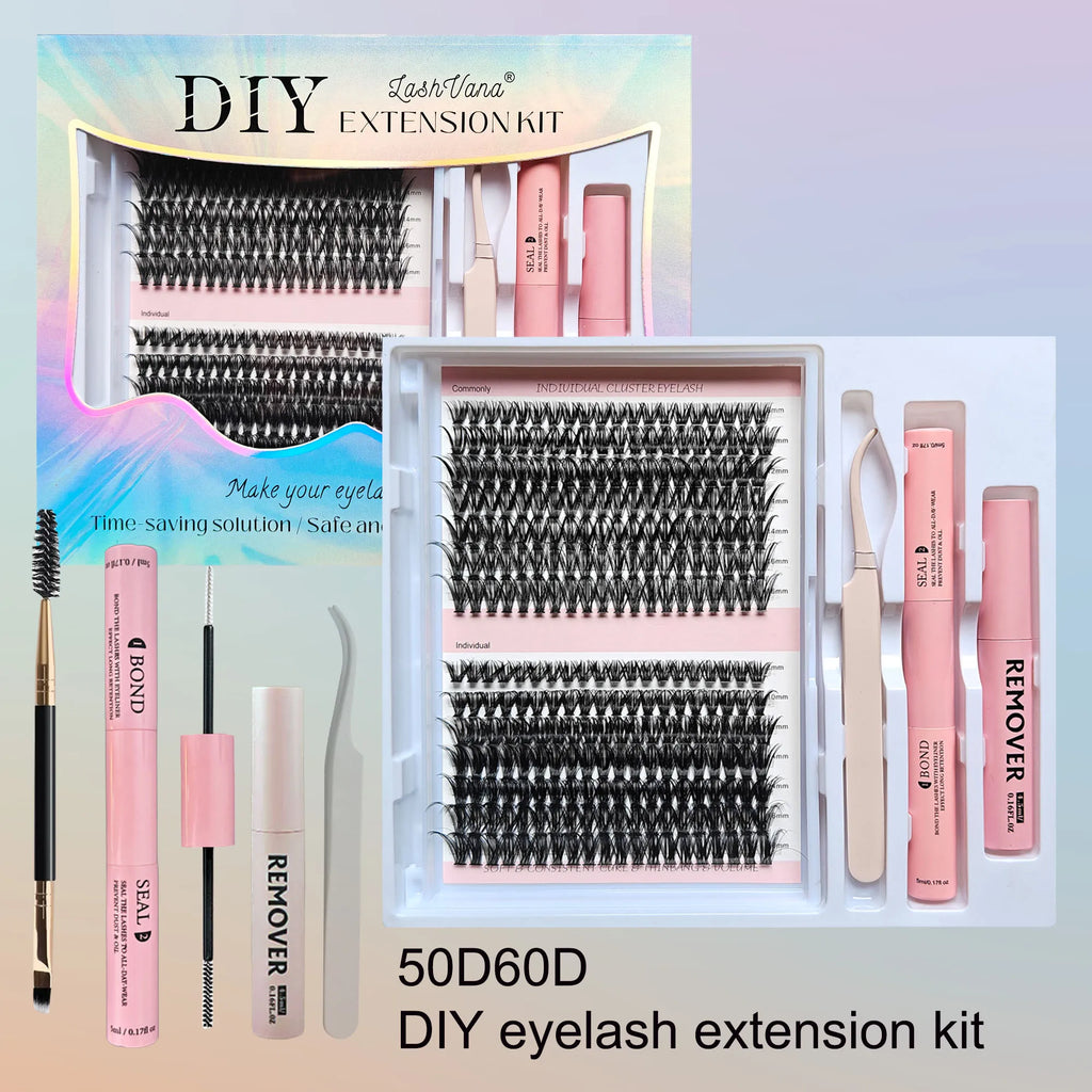 Lashes Clusters Set Extensions Kit Fake eyelashes Mix Lash Clusters with Lash Bond Seal and Lash Applicator Tool Makeup